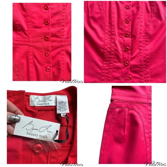 Byron Lars Bright Red Fitted Darted Button Up Back Sheath Pencil Dress SZ 8 - Picture 14 of 14